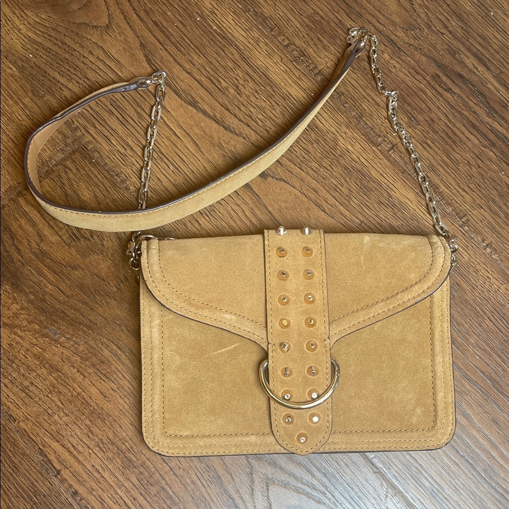 Zara Tan Suede Leather Crossbody Gold Chain Bag
